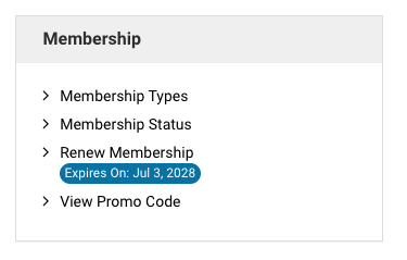 Screenshot of Membership menu in JMIR author accounts. 'View promo code' is the fourth option.